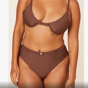Andie Swim The Riviera High Waisted Bikini Bottom Belted Espresso Brown Size M‎